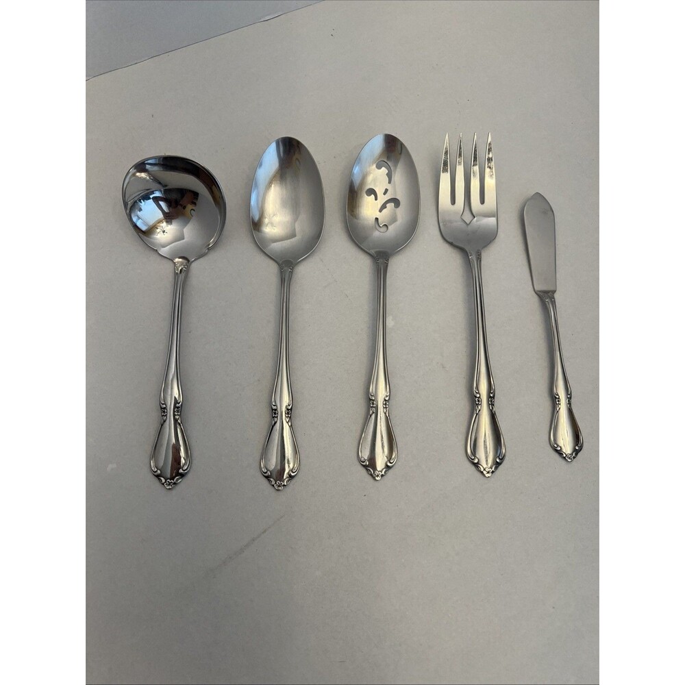 Oneida Chateau OneidaCraft Deluxe Stainless Fork Spoons Serving Set 5 PC